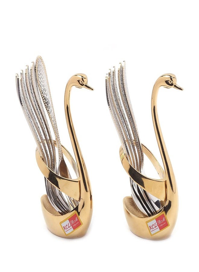 KCL Stainless Steel Cutlery Set Premium Design Spoon and Fork with Gold Polish Stand - Set of 12 with 2 Stand - Image 2